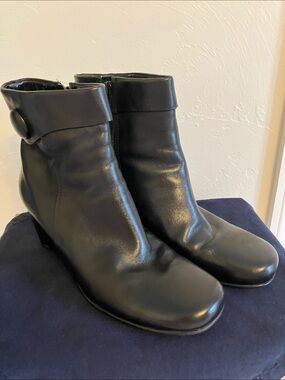 Ecco Black Leather Ankle Booties with Button Cuff